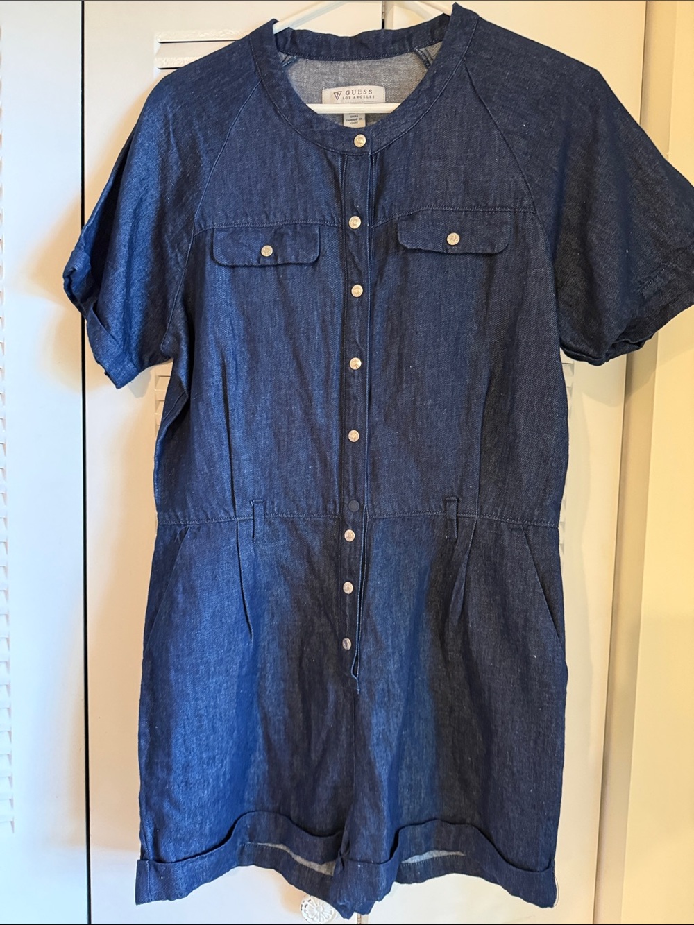 GUESS Dark Blue Short-Sleeve Denim Shirt Dress